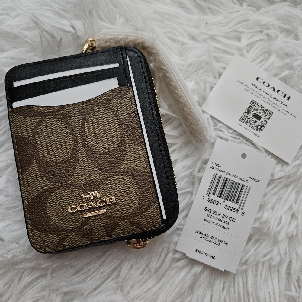 Zip Card Case In Blocked Signature Canvas